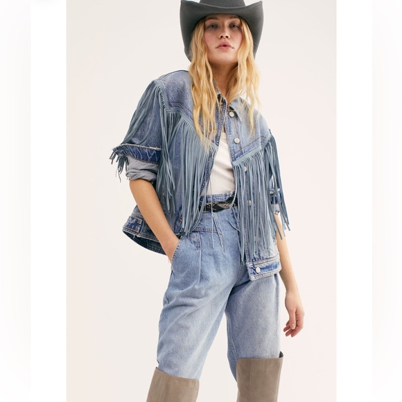 Free People Jackets & Blazers - FREE PEOPLE We The Free After Hours Fringe Denim Jacket